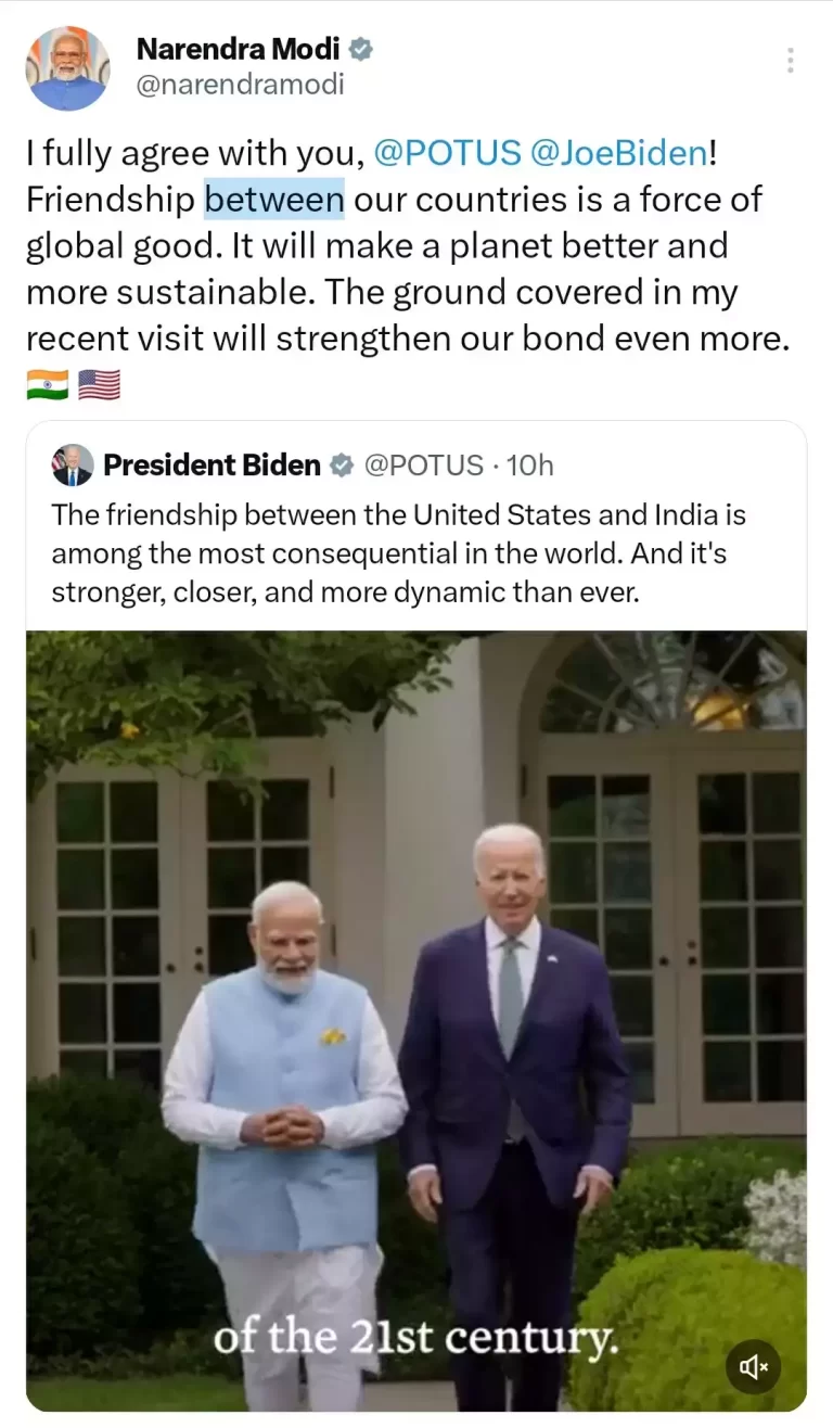 भारत-अमेरिका की मित्रता वैश्विक भलाई के लिए : प्रधानमंत्री मोदी